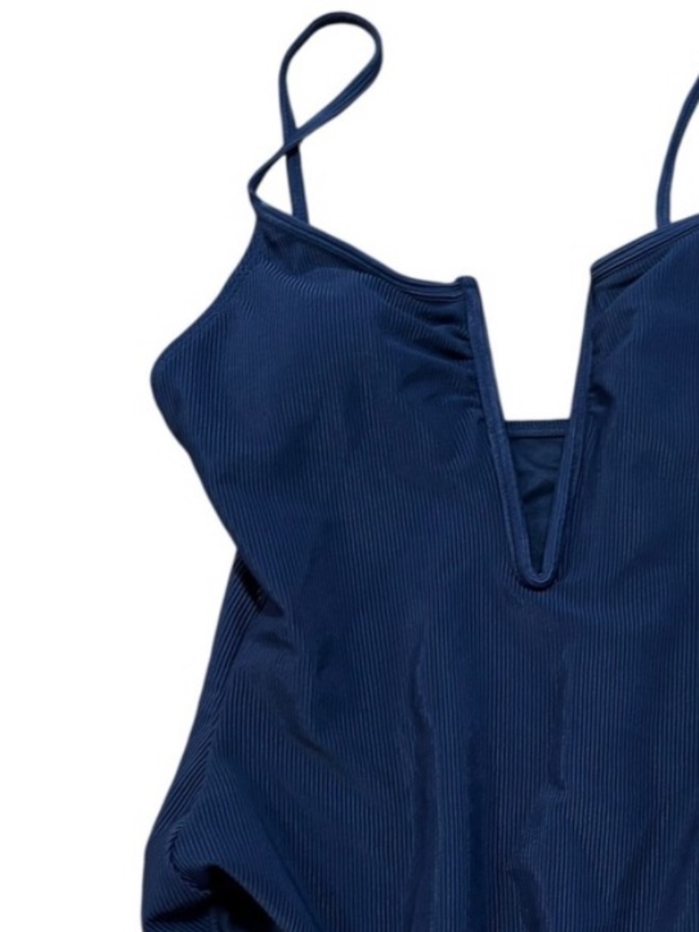 MAKE AN OFFER Splendid Ribbed One Piece Swimsuit Plunge Neckline Navy Blue XS